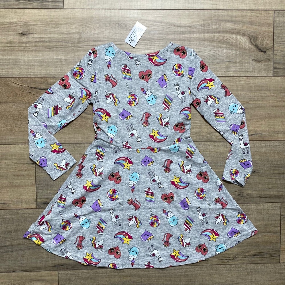 Girl's The Children's Place Long Sleeve Unicorn Skater Everyday Dress Small 5/6 - Picture 7 of 9